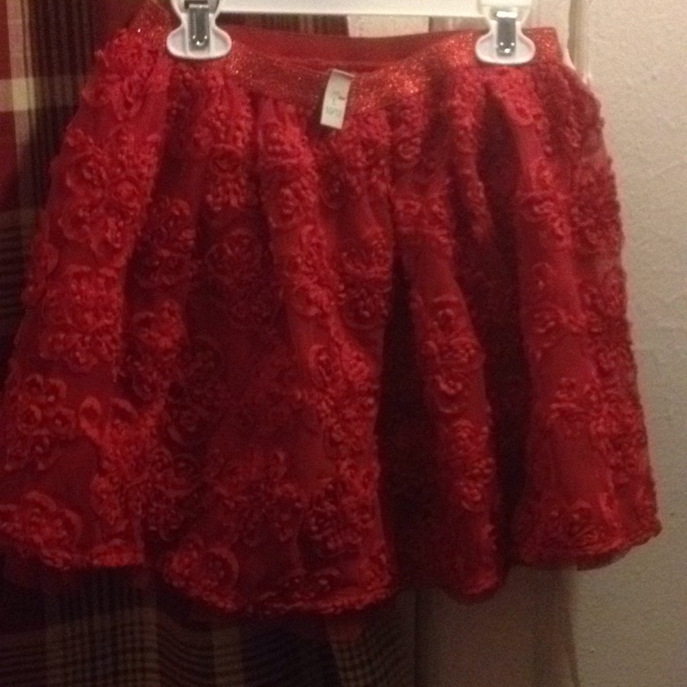 Girls Red Floral Glittery Skirt